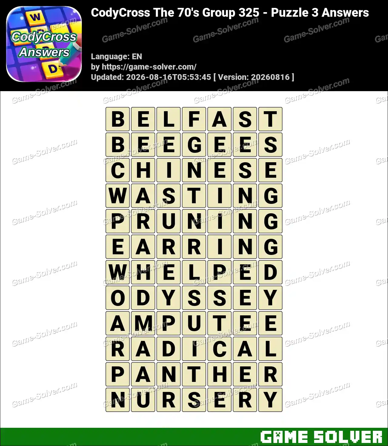 CodyCross The 70’s Group 325 – Puzzle 3 Answers